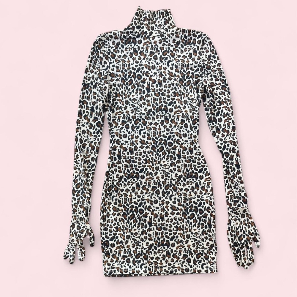 Leopard Print Turtleneck Mini Dress - Brown & Black